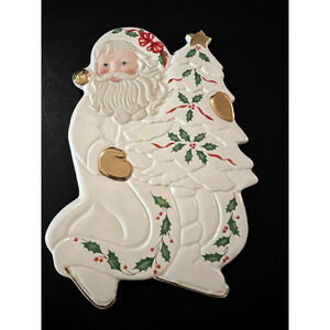 Vintage 1999 Lenox porcelain HOLIDAY SANTA Claus COLLECTION Trivet Christmas 9"